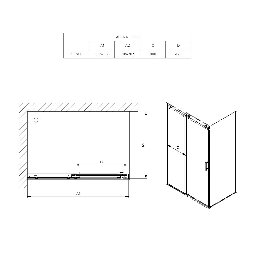 Astral Lido 100x80x195cm/6mm